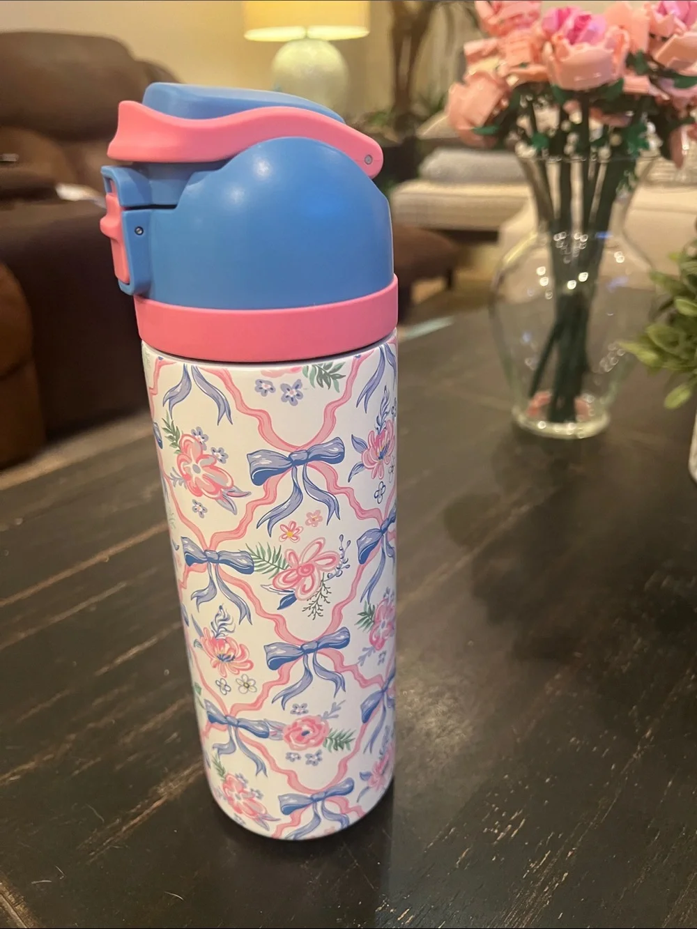 Simply Belle Pink & Blue Floral Insulated Water Bottle
